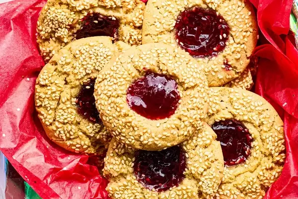 Delectable Tahini Thumbprint Cookies with Raspberry Jam