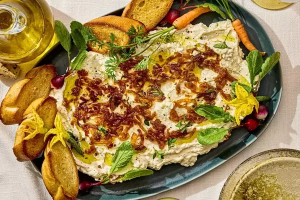 Velvety Ricotta Dip with Sweet Caramelized Shallots and Herbs