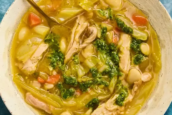 One-Pot High-Protein Chicken, Cabbage & White Bean Soup