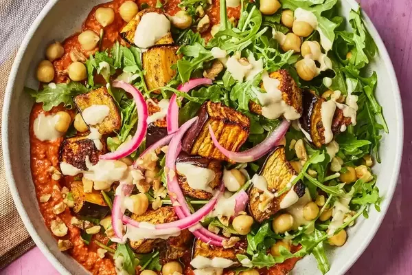Flavorful Chickpea and Eggplant Power Bowls with Tahini Dressing